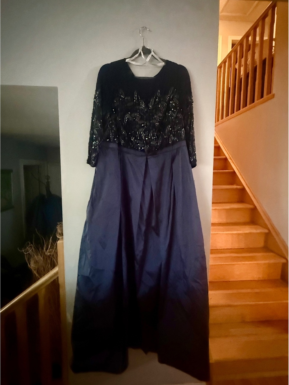 Oleg Cassini Beaded Lace Satin Ball Gown – Navy Blue PLUS 18